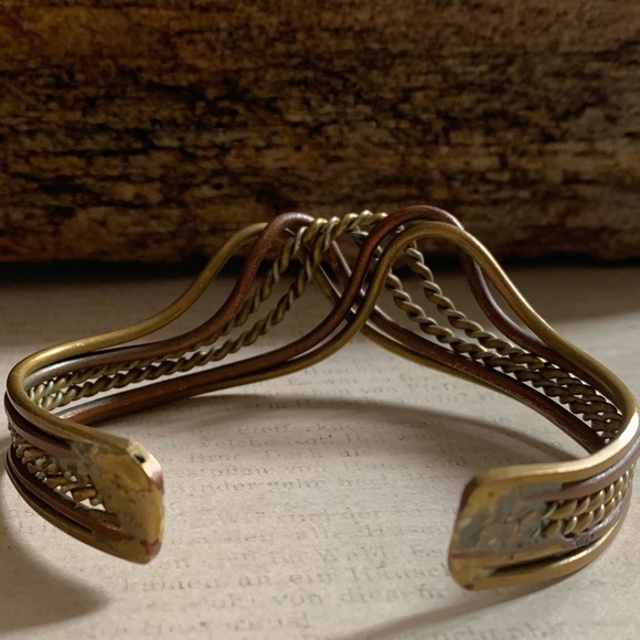 Artesian Tricolor Metal Bracelet Copper Brass Silver Wire Bohemian Boho Gypsy - Picture 5 of 9